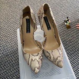 Beige and brown python heels